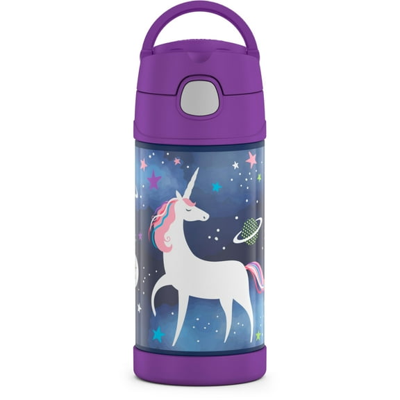 Thermos Kids Stainless Steel Vacuum Insulated Funtainer Straw Bottle, Unicorn, 12oz