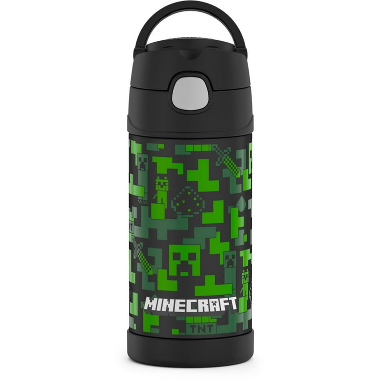 Thermos Kids Stainless Steel Vacuum Insulated Funtainer straw bottle,  Minecraft, 12 fl oz