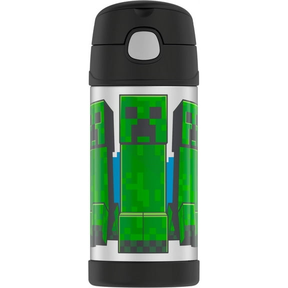 Thermos Kids Stainless Steel Vacuum Insulated Funtainer straw bottle, Minecraft, 12 fl oz
