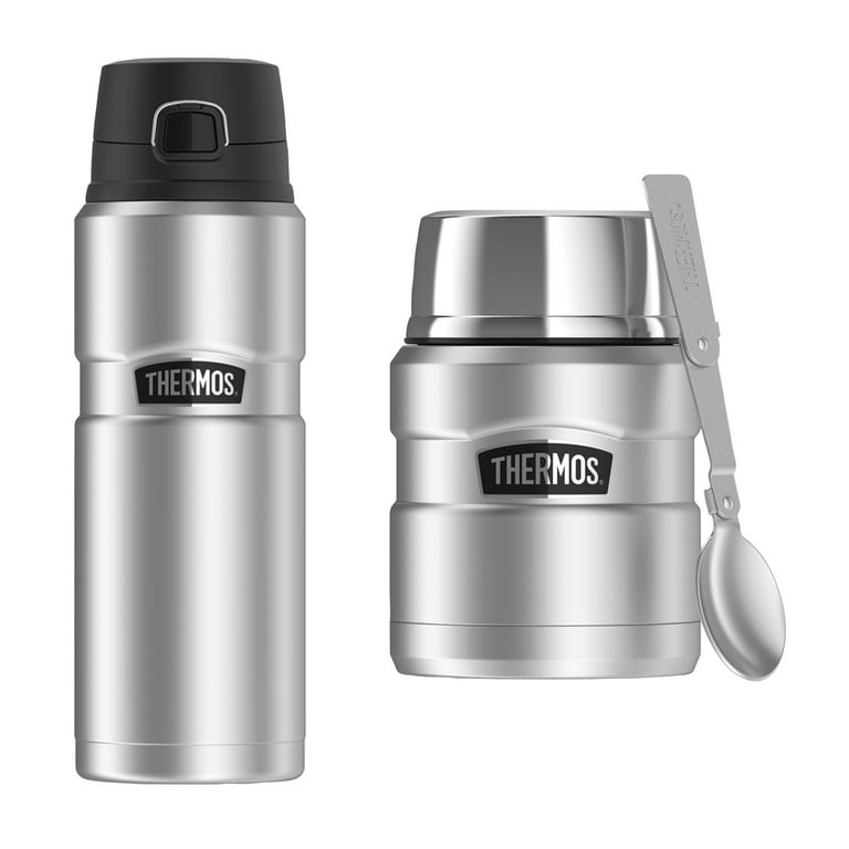 Thermos King 24-Ounce Drink Bottle & Thermos King 16-Ounce Food Jar with  Folding Spoon, Stainless Steel