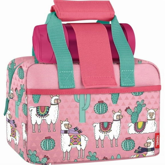 Thermos Llamas Insulated Lunch Kit, 6-3/16"H x 9-1/4"W x 5"D, Pink/Seafoam