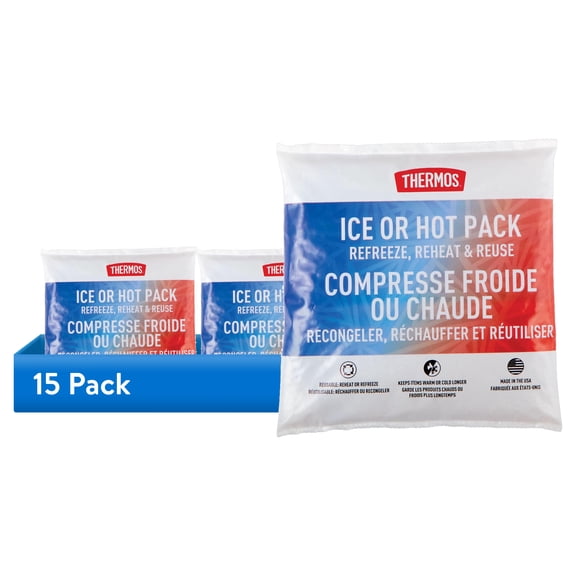 (15 pack) (15 pack) Thermos Reusable Small Hot and Cold Pack, Ideal for Lunches and Commutes