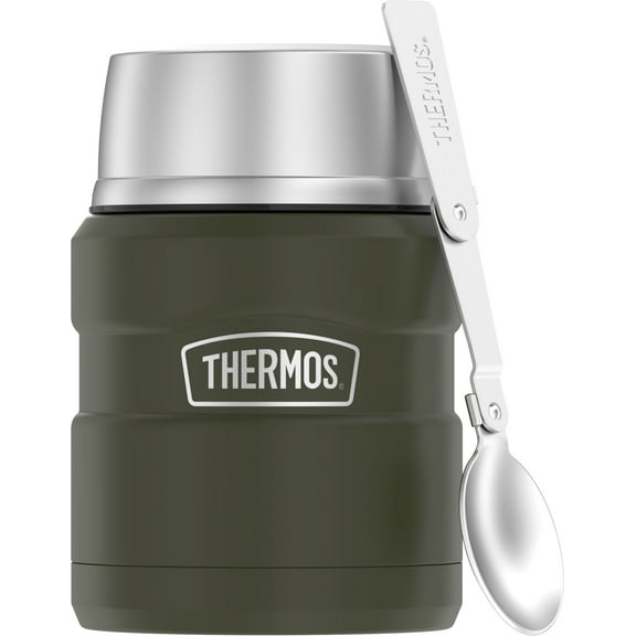 Thermos Stainless King Vacuum Insulated Food Jar with Folding Spoon, Army Green, 16oz