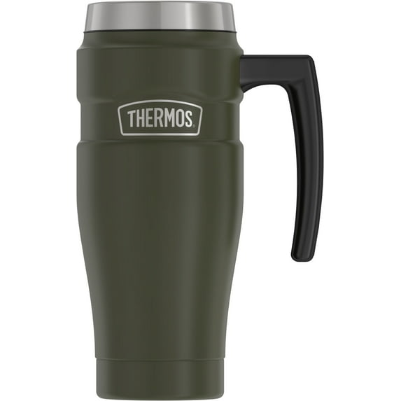 Thermos Stainless King Vacuum-Insulated Travel Mug with Handle - 16oz, Matte Army Green- Thermos Tumbler for Hot & Cold Drinks - Leak & Sweat-Proof Stainless Steel Coffee Mug with Lid for Commuting