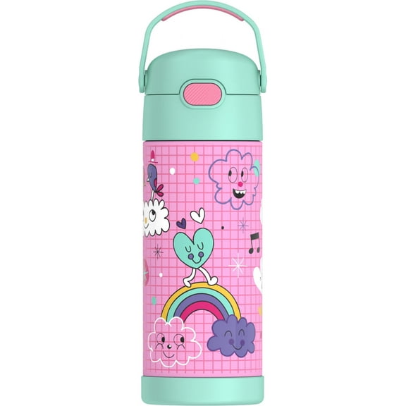 Thermos Kids Stainless Steel Funtainer Bottle with Straw, Dishwasher Safe, Leak Proof, Sketchbook, 14 oz