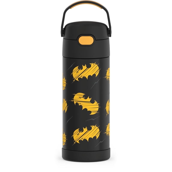 Thermos Kids Stainless Steel Funtainer Water Bottle with Straw, Leak-Proof, Dishwasher Safe, Batman, 14 oz