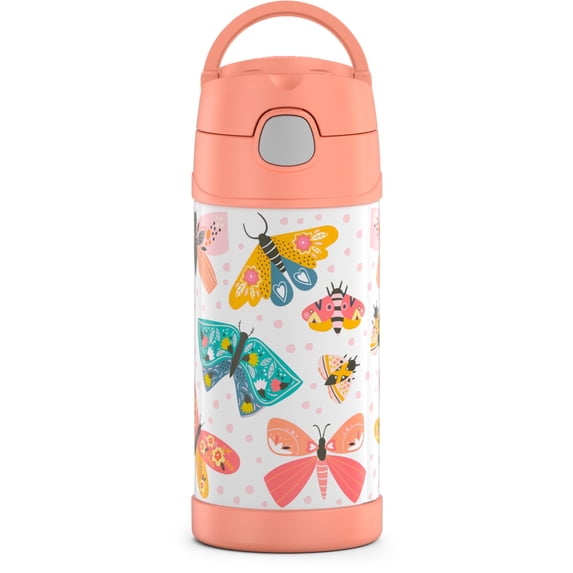 Thermos Stainless Steel Funtainer Water Bottle with Straw, Butterfly, 12 Fluid Ounces