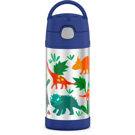 Thermos Stainless Steel Funtainer Water Bottle with Straw, Dinosaurs, 12 Fluid Ounces