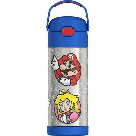 Thermos Stainless Steel Funtainer Water Bottle with Straw, Mario, 14oz