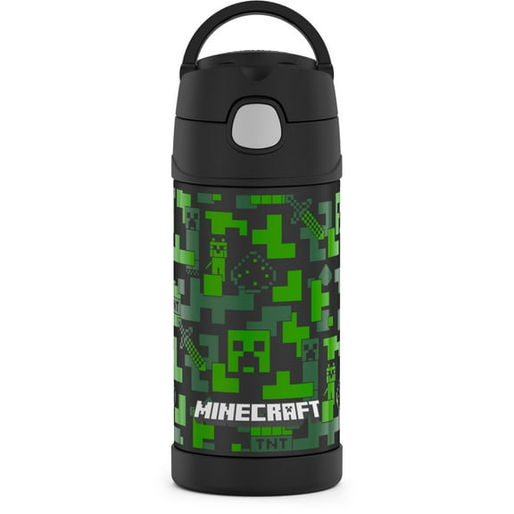 Thermos Stainless Steel Funtainer Water Bottle with Straw, Minecraft, 12 Fluid Ounces