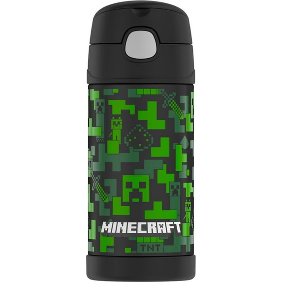 Thermos Stainless Steel Funtainer Water Bottle with Straw, Minecraft, 12 Fluid Ounces