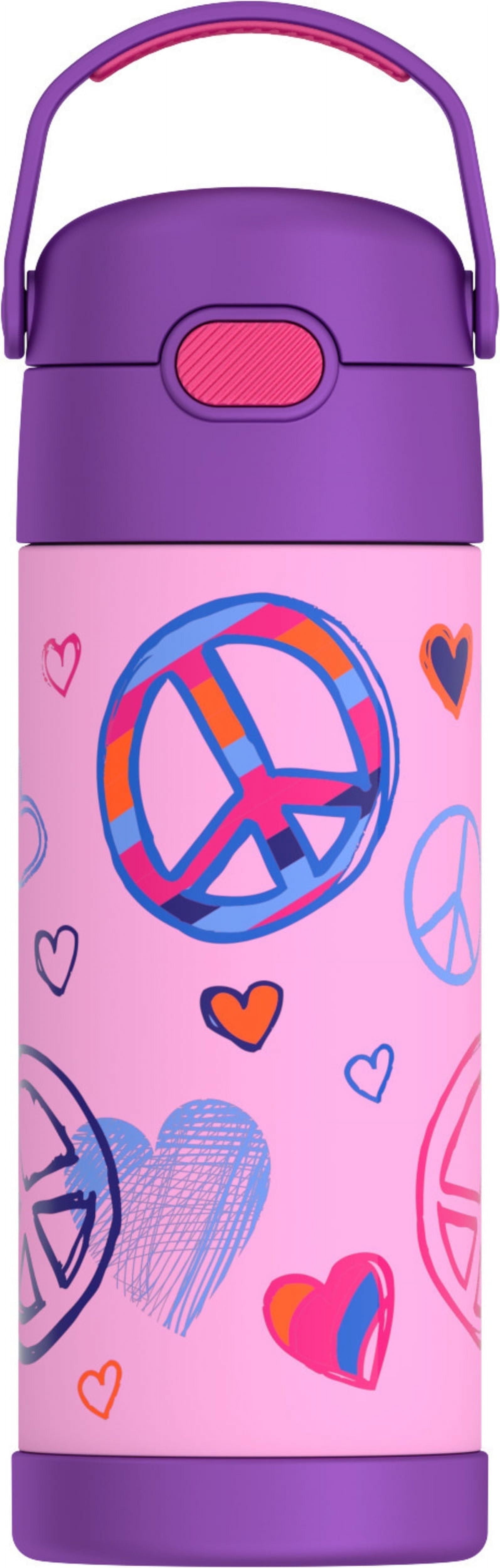 Thermos Kids Stainless Steel Funtainer Water Bottle with Straw, Dishwasher Safe, Leak Proof Peace, 14 oz
