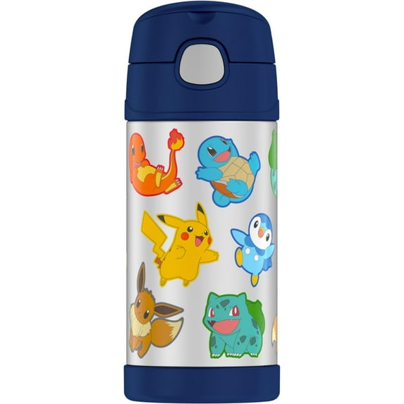 Thermos Stainless Steel Funtainer Water Bottle with Straw, Pokemon, 12 Fluid Ounces