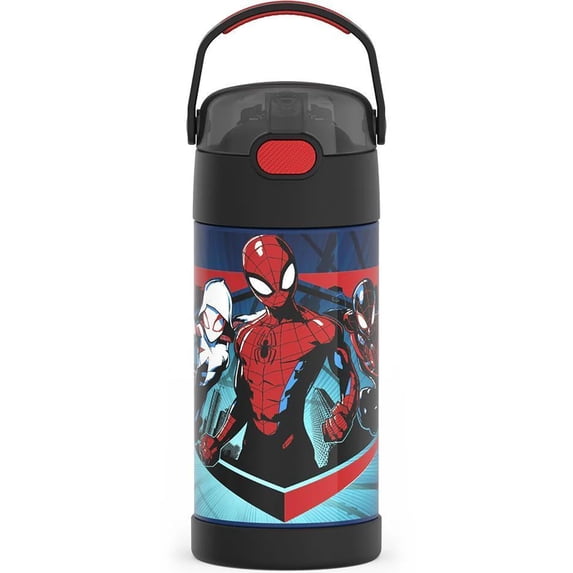 Thermos Stainless Steel Funtainer Water Bottle with Straw, Red Spider-Man, 12 Fluid Ounces