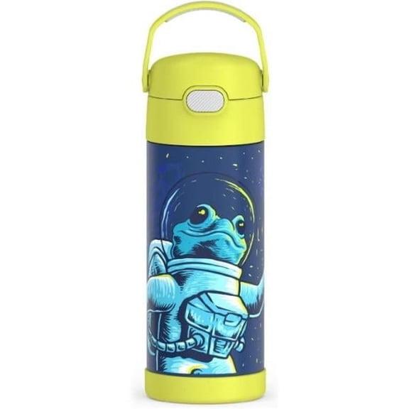 Thermos KidsStainless Steel Funtainer Water Bottle with Straw, Dishwasher Safe, Leak Proof, Space Frog, 14 oz
