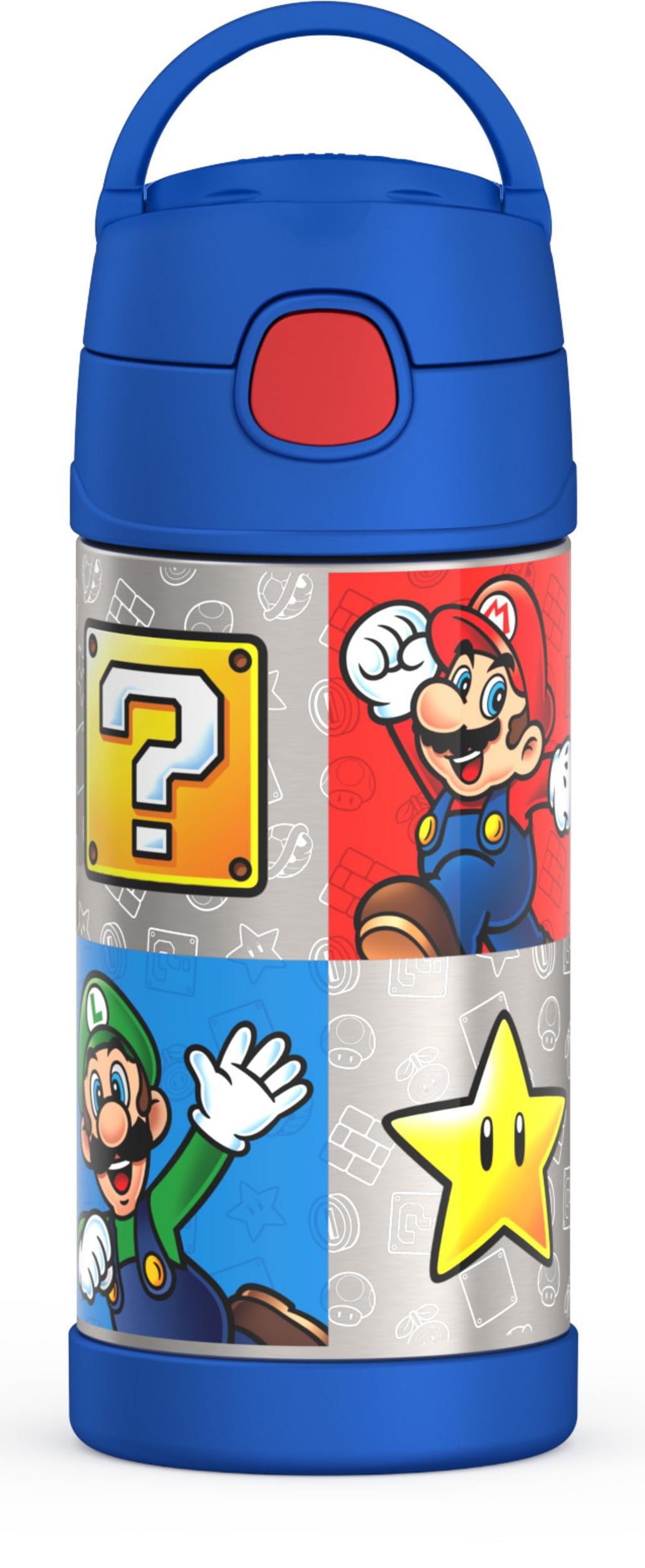 Thermos Stainless Steel Funtainer Water Bottle with Straw, Super Mario Brothers, 12 Fluid Ounces