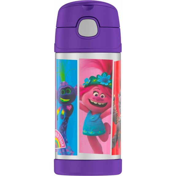 Thermos Stainless Steel Funtainer Water Bottle with Straw, Trolls World Tour, 12 Fluid Ounces
