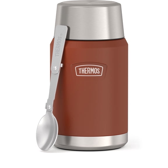 Thermos Stainless Steel Insulated Food Jar with Spoon, 24oz, Saddle Brown, Ideal Use for Workday Meals and Travel, Made for Portable Food Storage