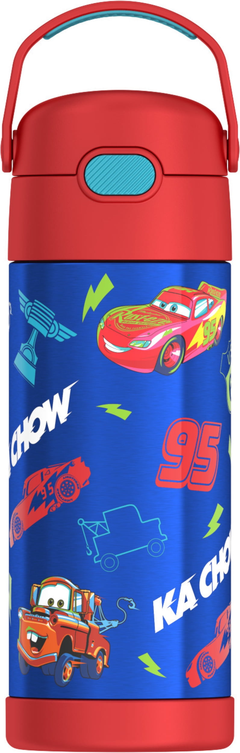 Thermos Stainless Steel Vacuum Insulated FUNtainer Bottle with Covered Straw, Cars, 14oz