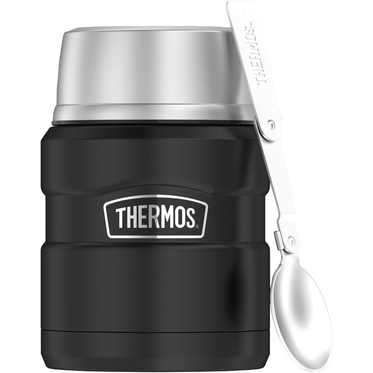 Thermos Stainless Steel Vacuum Insulated King Food Jar With Spoon, 16 oz,  Black