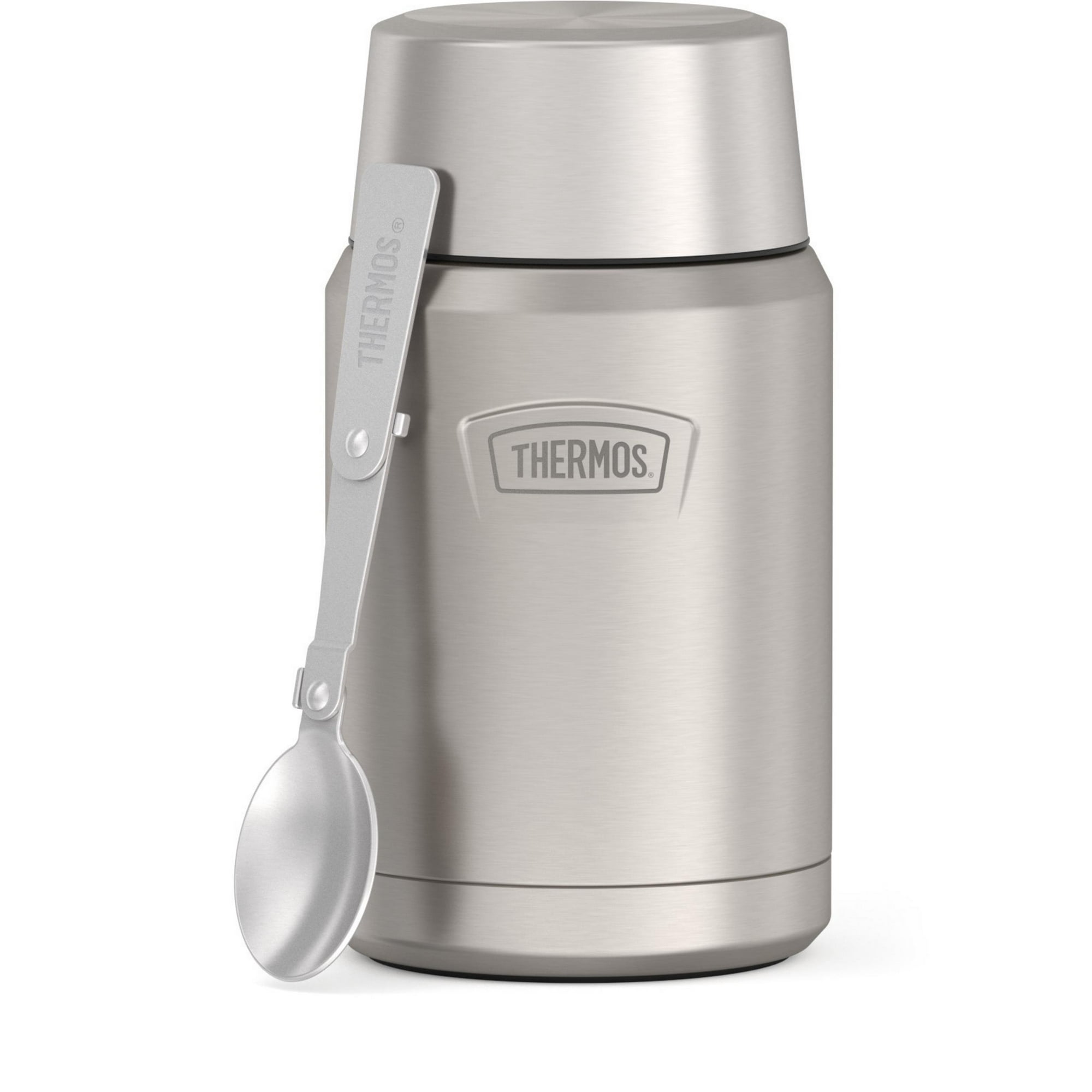 Thermos Vacuum Insulated Food Jar w/ Folding Spoon, 24oz, Matte Stainless, Well Suited to Hot or Cold Meals Away from Home, Made for Portable Food Storage