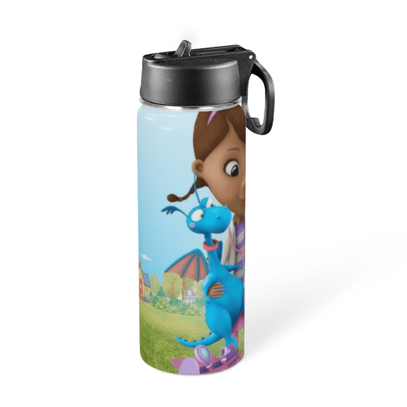 Thermos Water Bottle With Straw and Handle for Doc Mcstuffins Insulated Stainless Steel Sports Kettle for Boys Girls Kids Cup For Outdoor 18oz