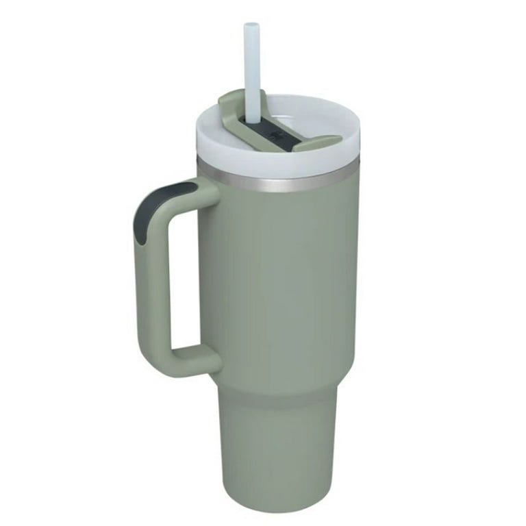 Thermos cup with straw, Stainless steel, Green, 1200 ml
