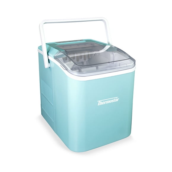 Thermostar TSICEBHNSC26AQ 26-Pound Automatic Self-Cleaning Portable Countertop Ice Maker Machine With Handle, Aqua