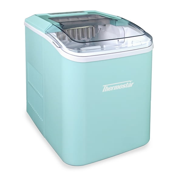 Thermostar TSICEBNHSC26AQ 26-Pound Automatic Self-Cleaning Portable Countertop Ice Maker Machine, Aqua