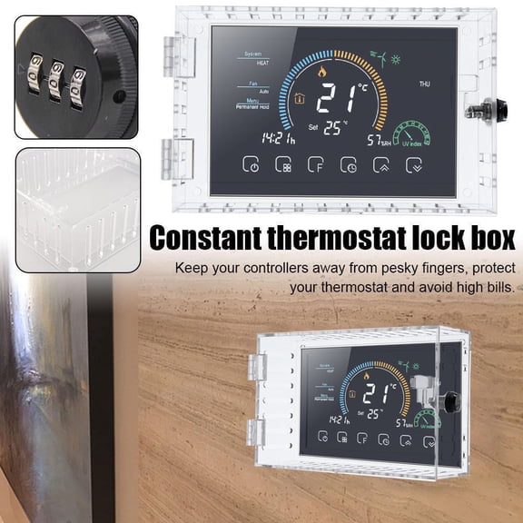 Thermostat Lock Box with Combination Lock to Secure Temperature Settings and Prevent Key Loss Featuring Clear Acrylic Protective Cover for Various Applications