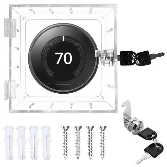 Thermostat Lock Box with Key, Clear Acrylic AC Thermostat Cover, Wall Mount, Anti-Tamper, 5.9 x 5.9 x 2 in for Most Thermostats, Includes Screws & Universal Key
