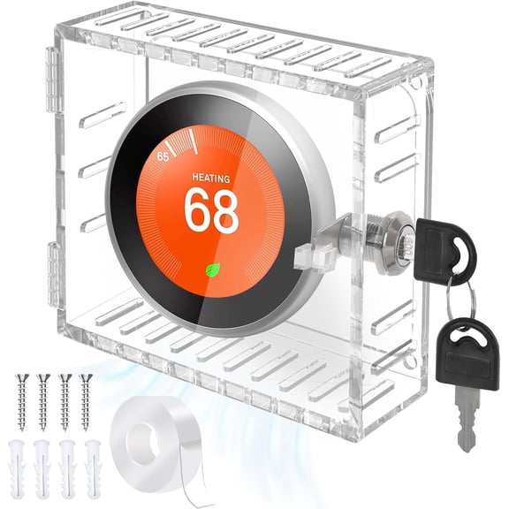 Thermostat Lock Box Square - 5 x 5 Thermostat Cover With Lock, No Screws Thermostat LockBox with Key, Clear AC Thermostat Box Cover, Small Acrylic Lock Box For Thermostat on Wall (5x5x2)