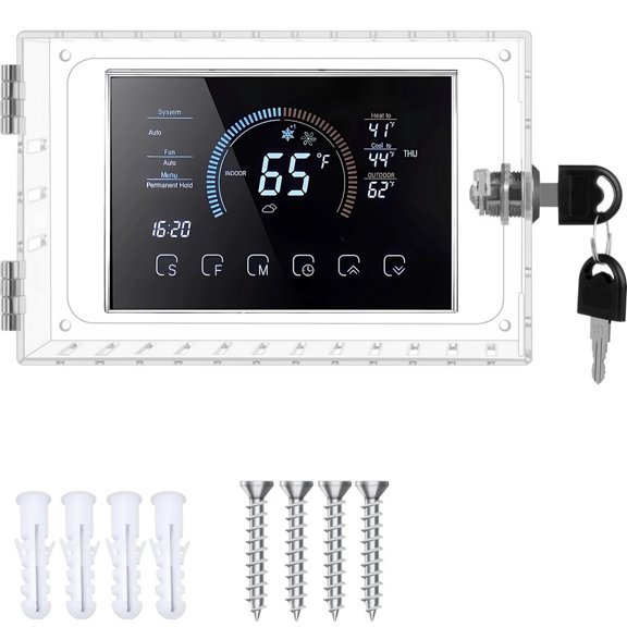 Thermostat Lock Box with Key, Wall Mount Small Guard, Large Cover Lock, Compatible with All Standard Nest Type Thermostats, 7.2 x 4.7 x 2.2 Inch
