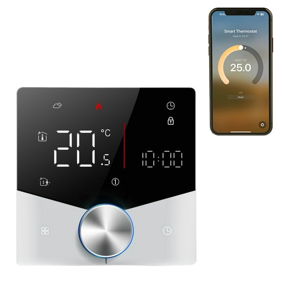 Thermostat,Screen Adjustable Knob Matter Boiler With Precise Temperature Wall Screen Adjustable Wall Mounted And App And Voice And Voice Led With App And Black and White Boiler heating