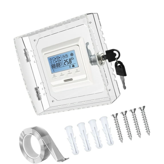 Thermostat Security Lock Box with Key Set Clear Cover Guard for Wall Mounted Units Protects Against Unauthorized Access