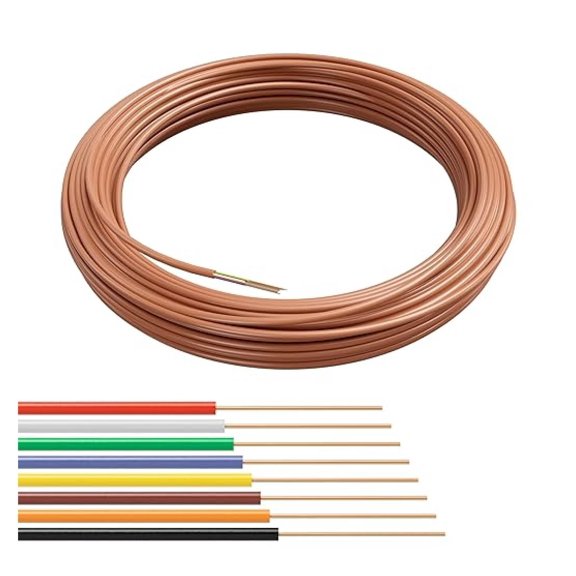 Thermostat Wire, 75 FT, 18/8, Doorbell Wire, Solid Copper, 18 Gauge, 8 Conductor, CL2/R CMR Rated, Residential, , Industrial, 22 Meters, Brown