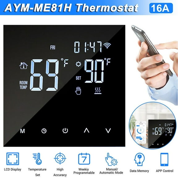 Thermostat for Home with Touchscreen Display, Programmable, Energy Saving, Wifi Wireless Home Room Sensor App Control