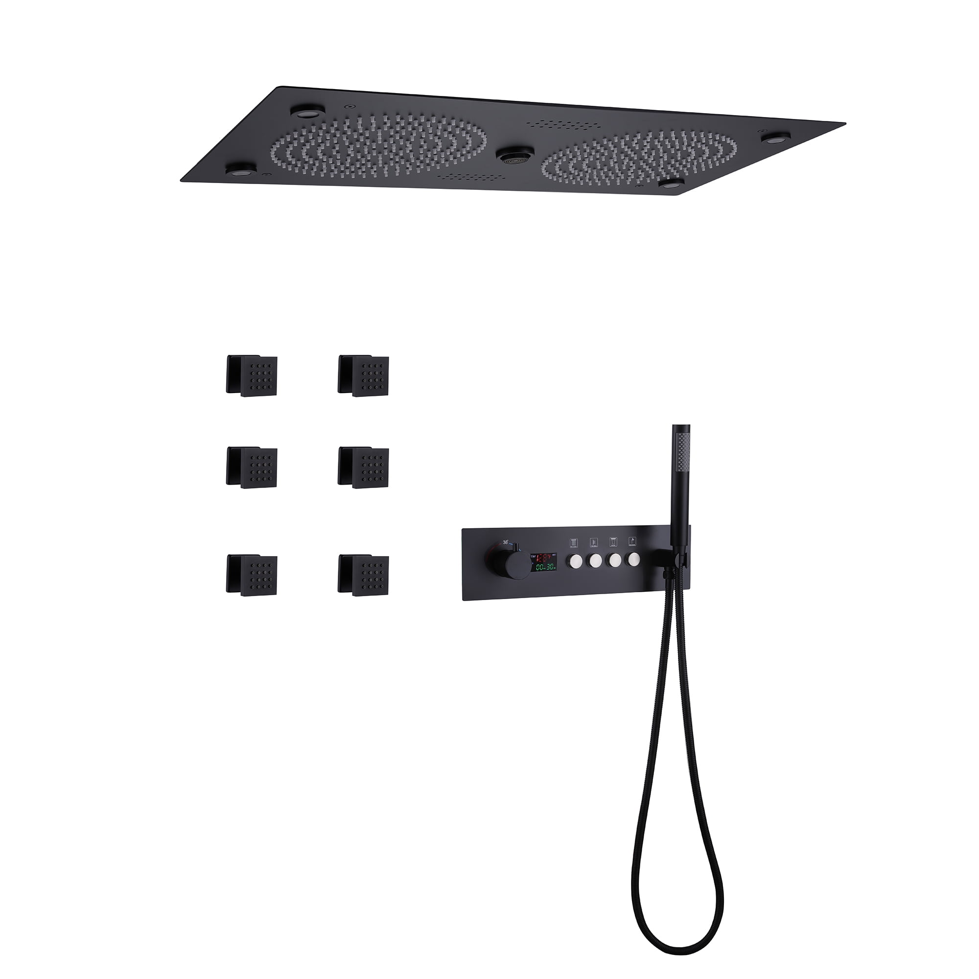 Thermostatic Ceiling Mounted Rainfall Shower System with 6 PCS of Body