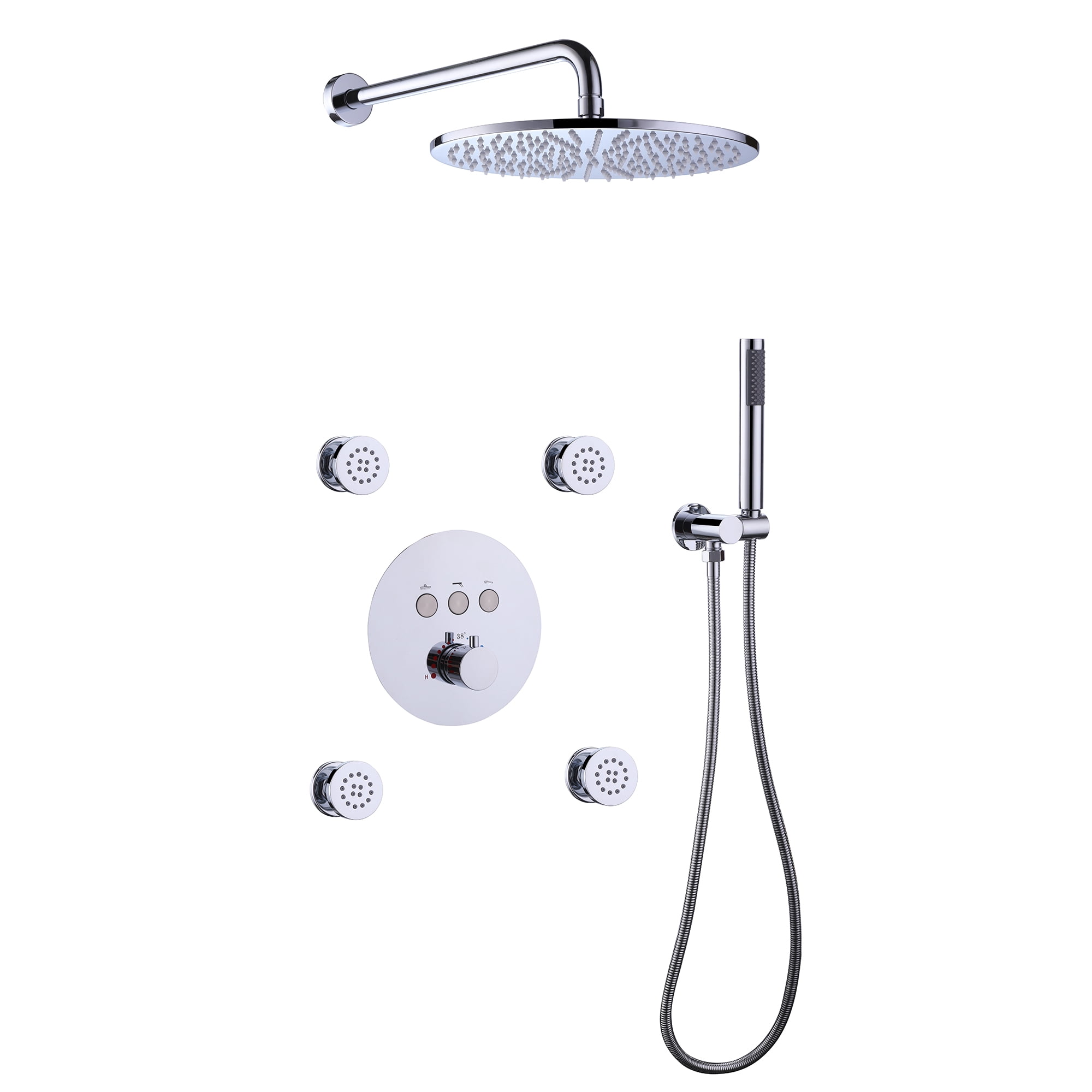 Thermostatic Complete Shower System with 4 PCS of Body Jets, Rainfall ...