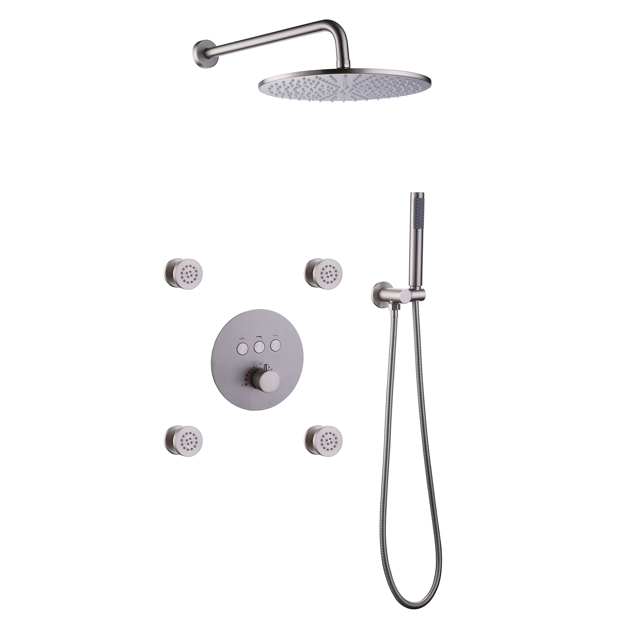Thermostatic Complete Shower System with 4 PCS of Body Jets, Rainfall ...