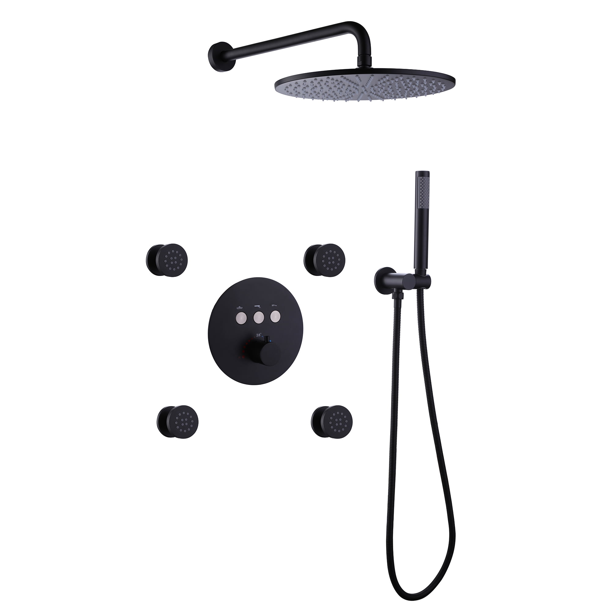 Replacement Complete Shower System Thermostatic Complete Shower System with 4 PCS of Body Jets, Rainfall ...