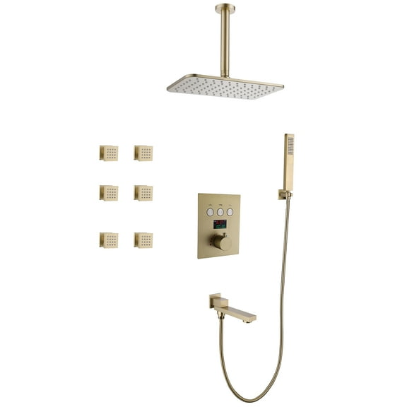 Thermostatic Complete Shower System with Display Valve Trim Kit, Ceiling Mounted Shower Combo Set with Bathtub Faucet