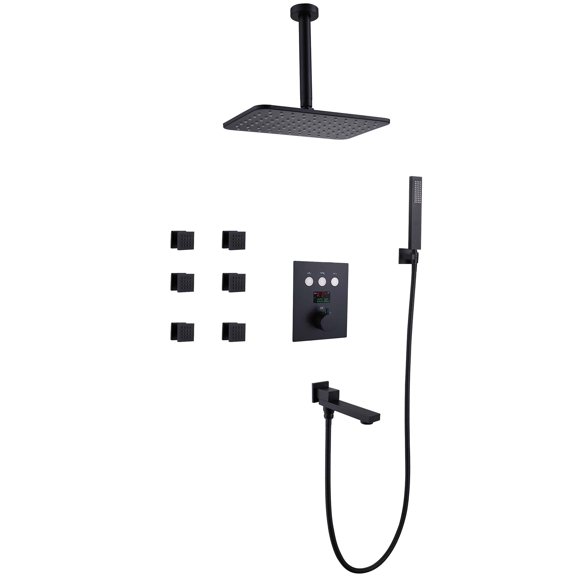 Thermostatic Complete Shower System with Display Valve Trim Kit, Ceiling Mounted Shower Combo Set with Bathtub Faucet