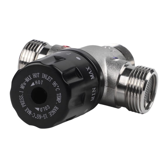 Thermostatic Mixing Valve 3/4 Inch DN20 for Solar Heater, Copper TMV Pipe Valve with Stable Temperature Control 35-55C, Silver