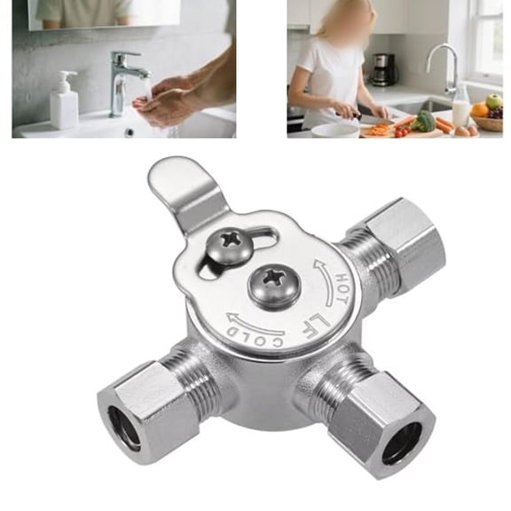 Thermostatic Mixing Valve 3/8" Lead-Free Brass Below Deck Manual Temperature Control for Hot & Cold Water Concealed Installation with Compression Fittings(1PCS)