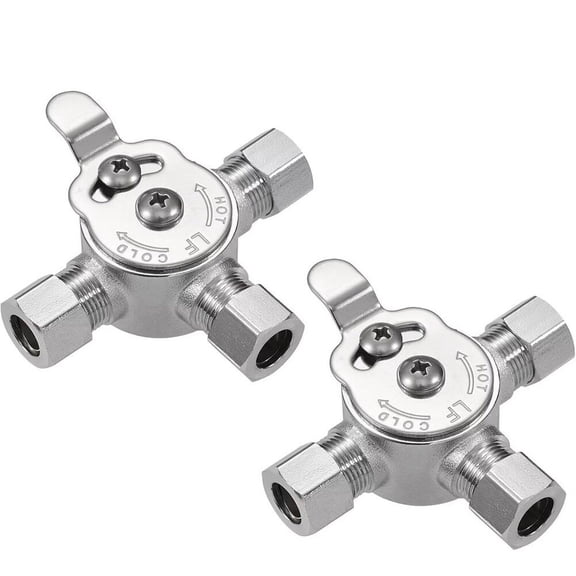Thermostatic Mixing Valve 3/8" Lead-Free Brass Below Deck Manual Temperature Control for Hot & Cold Water Concealed Installation with Compression Fittings(2PCS)
