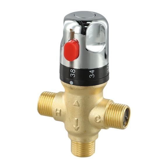 Thermostatic Mixing Valve Brass 1/2 Inch for BSP For Water Temperature Control 35-45C With Safety Lock, Shower Bath Sink Tap Regulator For Home Public Use