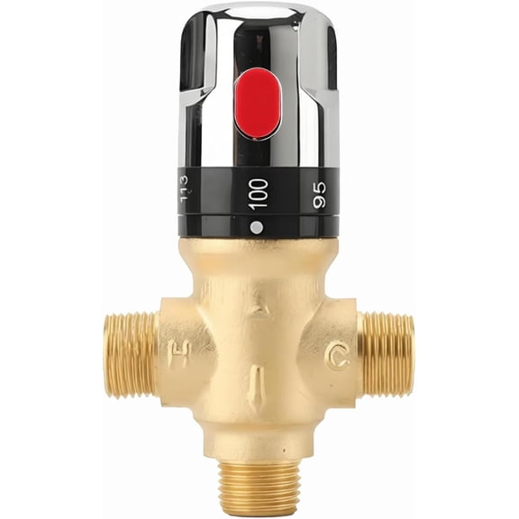 Thermostatic Mixing Valve Solid Brass US Standard NPT Thread Fahrenheit Scale For Shower Temperature Control Golden