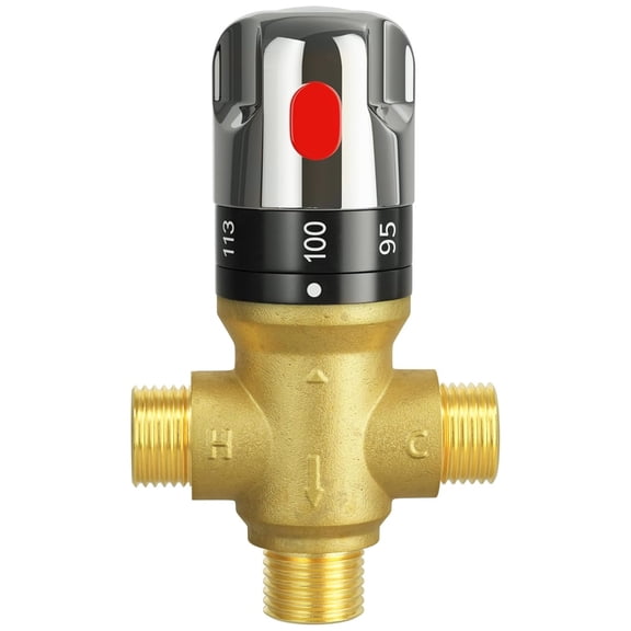 Thermostatic Mixing Valve Temperature Control Valve Solid Brass 1/2" NPT Water Tempering Valve Durable 0.7 lb