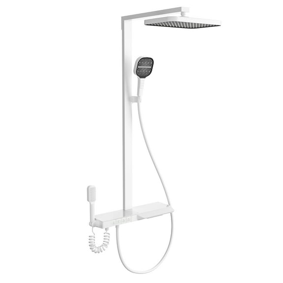 Thermostatic Shower Combo Set with Shampoo Shelf, Four Functions Shower Faucet Set with Rough-in Valve